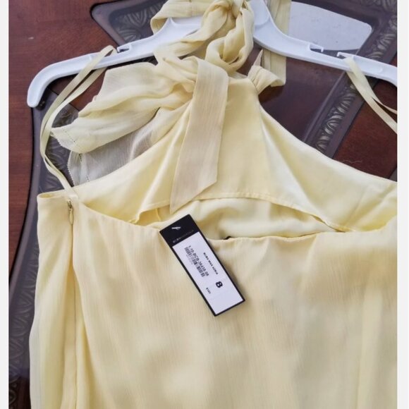 NWT BCBG MAXARIA Yellow Halter Dress with sequined bottom Size L 8 - Picture 5 of 6